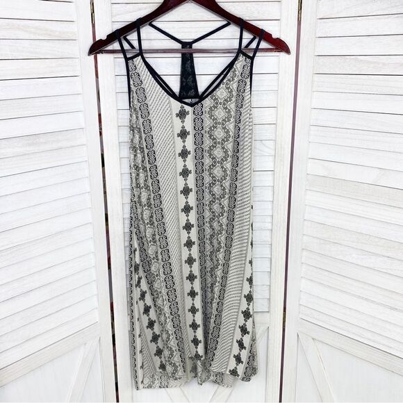 Earthbound Trading Co. Printed Mini Dress Black Tan Medium - Picture 9 of 13